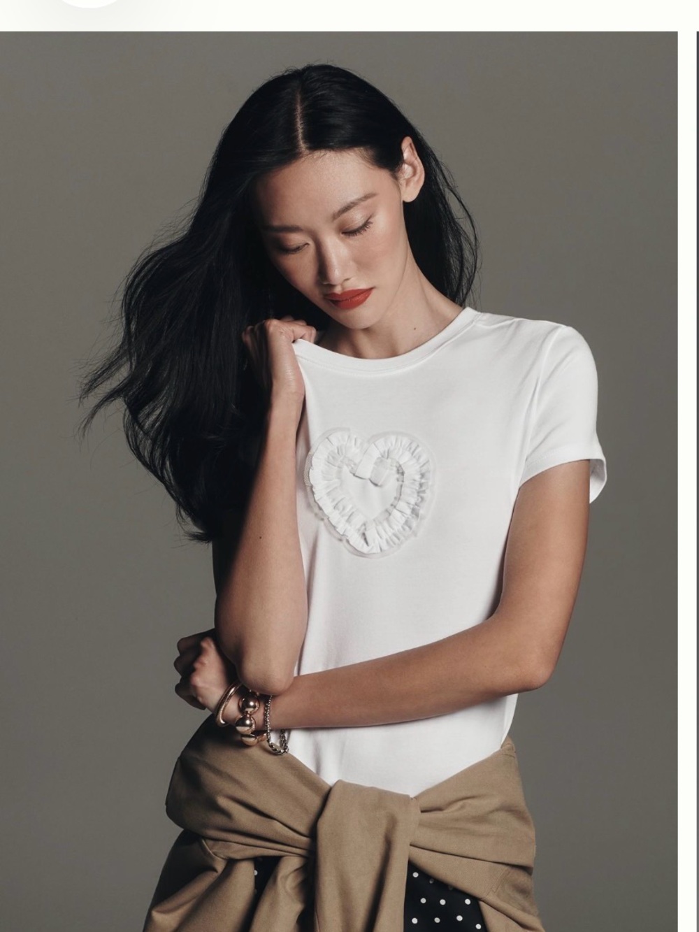 Maeve White Short-Sleeve Tee with Ruffled Heart
